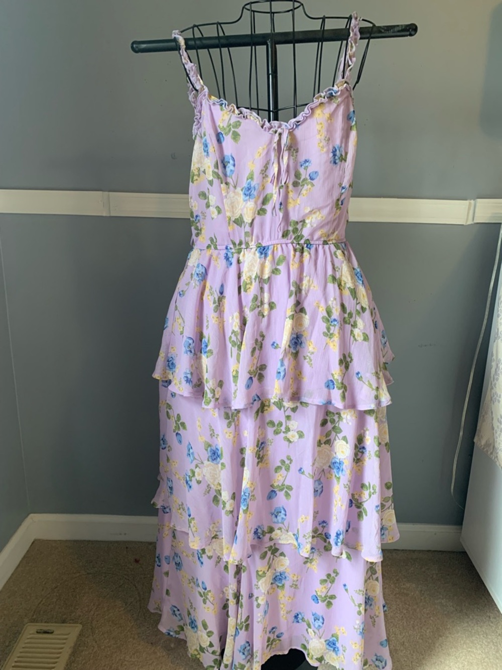Francesca's Collections Lilac Floral Tiered Maxi Dress with Ruffle Straps